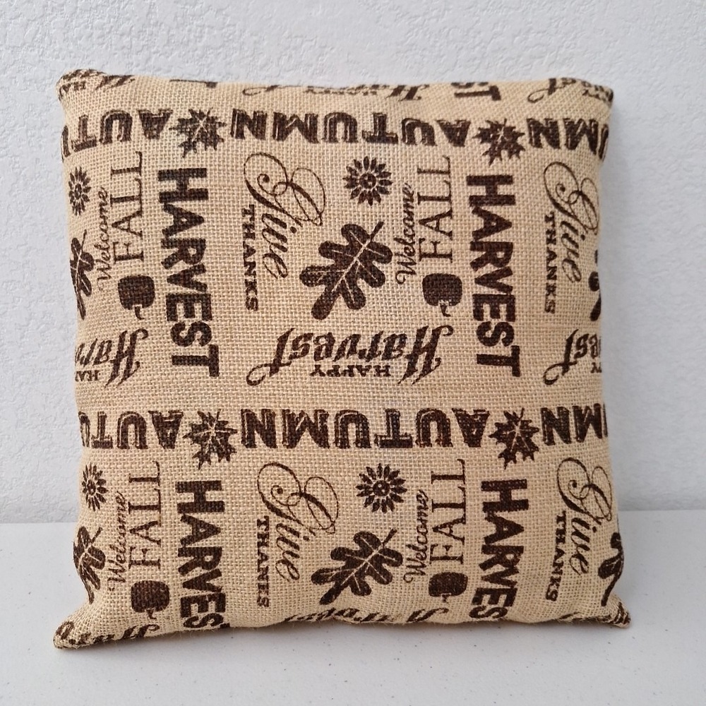 Vintage Fall Harvest Autumn Give Thanks Burlap Throw Pillow Home Decor 13" x 13" - Picture 5 of 9
